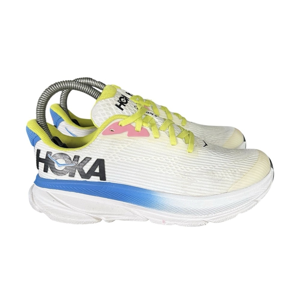 Hoka Clifton 9 Womens Size 4 Running Shoes White Blue Yellow Sneakers